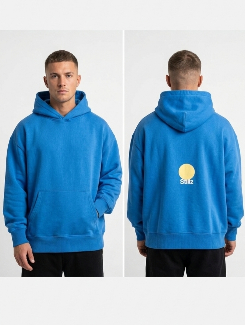 Stillz Blue Distressed Style Hoodie with Yellow Logo Heavy Weight Adult Size XL